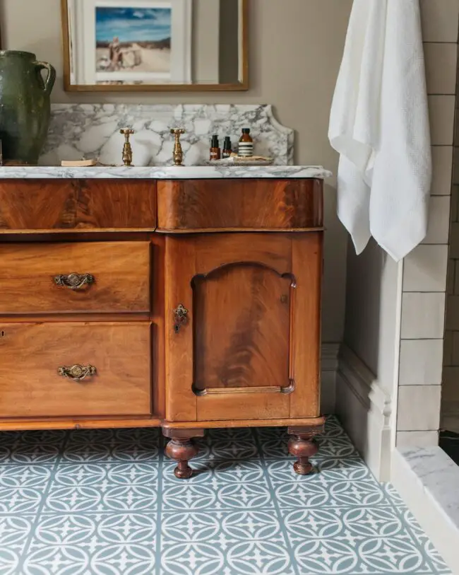 Vintage-Inspired Tile and Classic Vanity Fusion