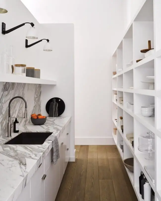 Sleek Monochrome with Open Shelving