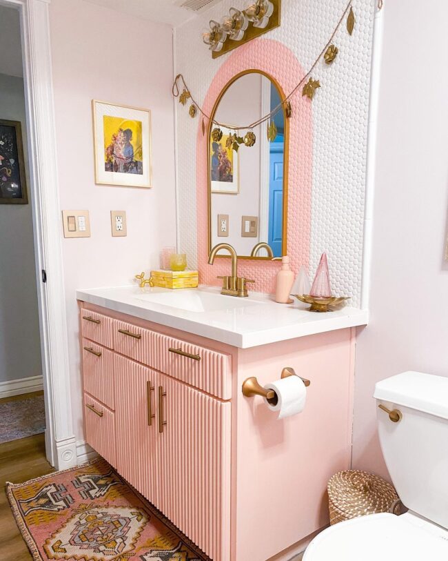 Whimsical Pink Vanity with Golden Accents