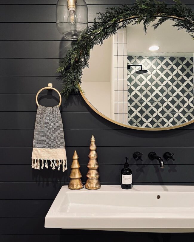 Bold Black and Gold Christmas Bathroom