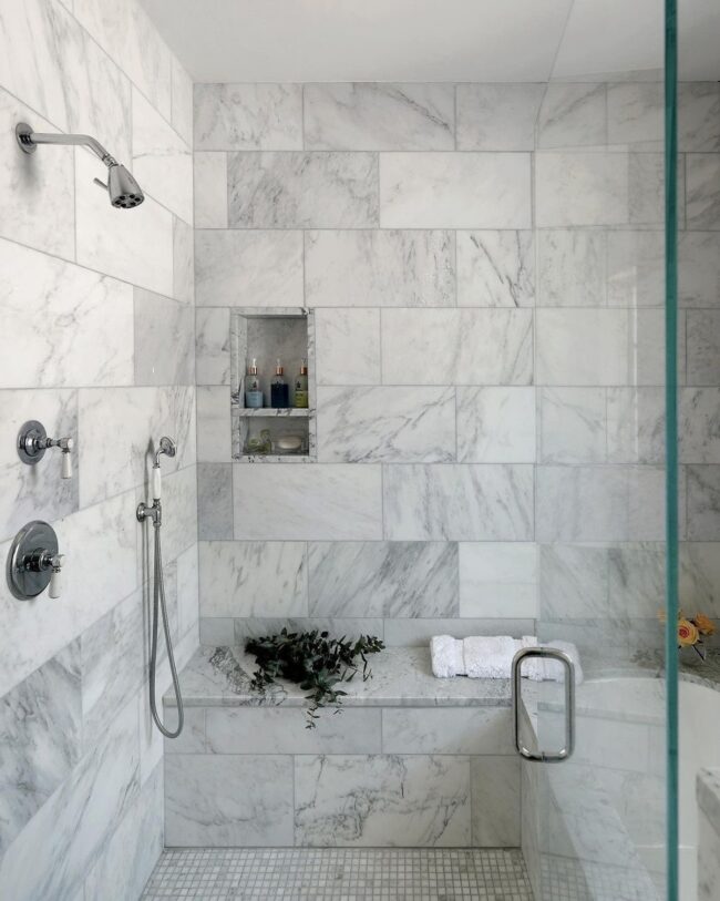 Classic White Marble Shower Design