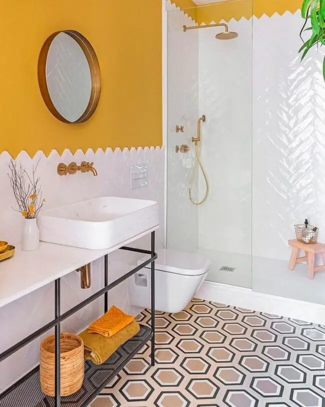 Vibrant Yellow Tiles in a Geometric Formation