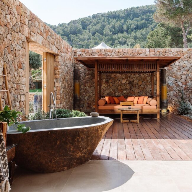 Boho Baths with Wooden Accents