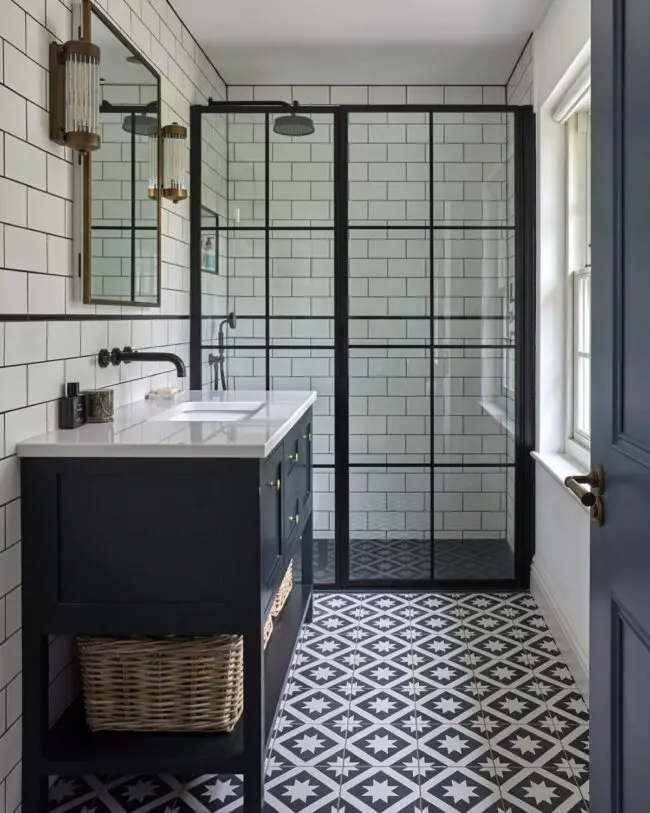 Timeless Black and White with Bold Flooring