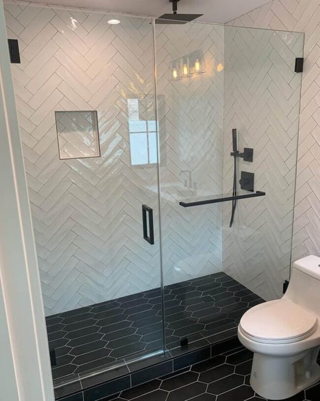 White Chevron Patterns and Dark Hexagonal Floors