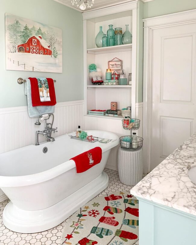 Cheerful Farmhouse Bathroom for the Holidays