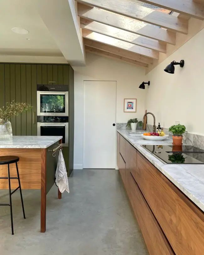 Green Cabinets and Majestic Marble