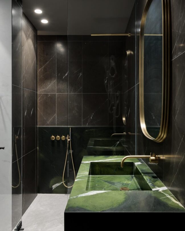 Bold Green Marble Accents with Dark Elegance