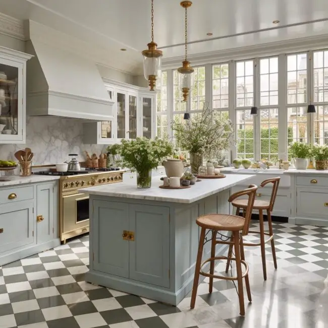 Classic Style with Checkerboard Floors and Pastel Cabinets