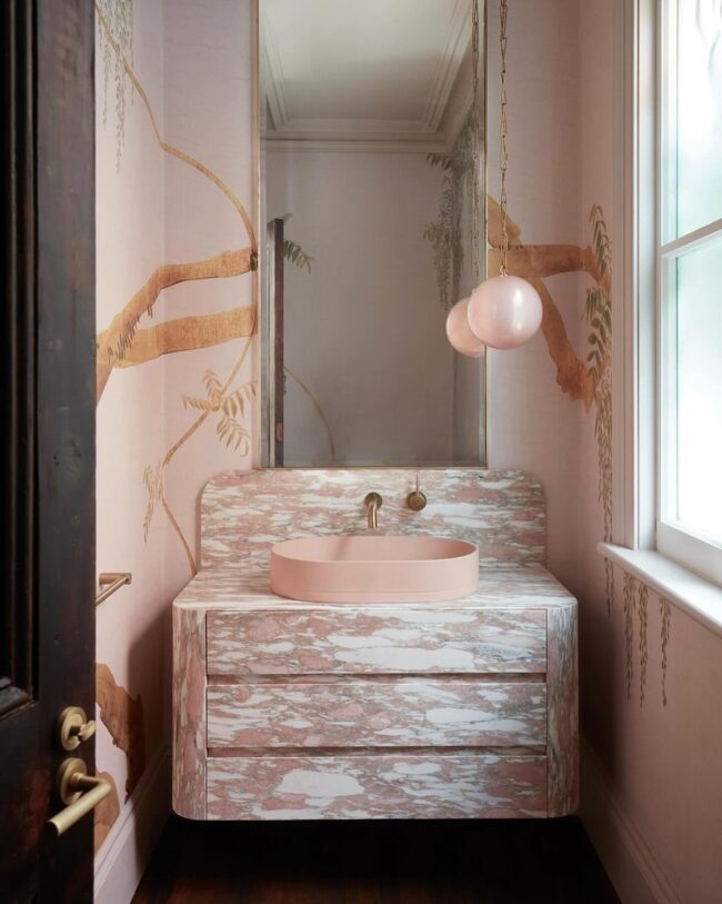 Artistic Pink Marble Vanity with Unique Design