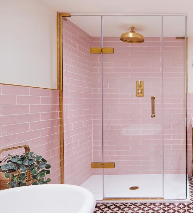 Modern Pink Subway-Tile Shower