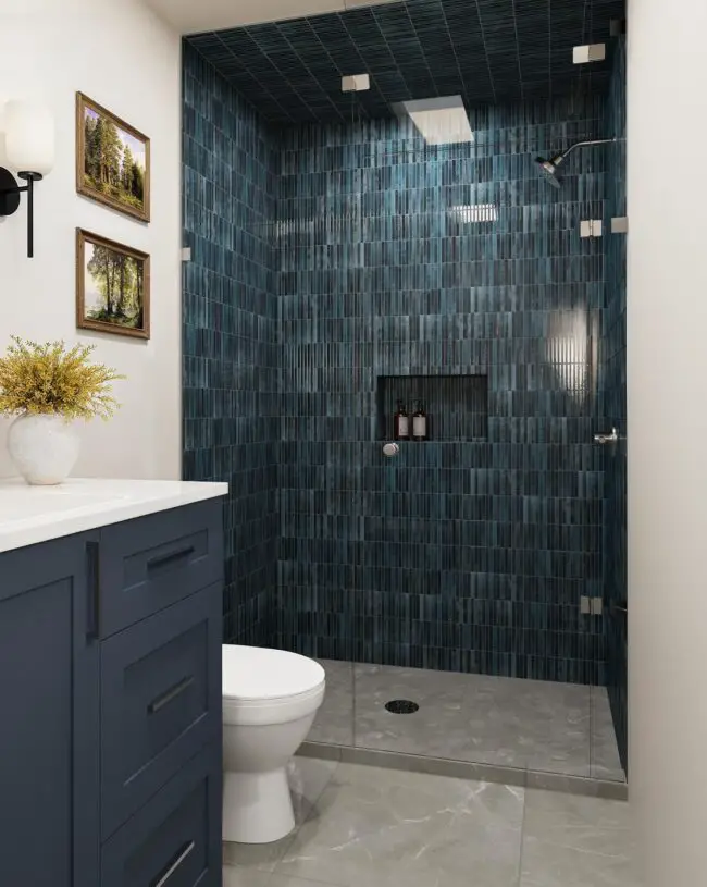 Sleek and Modern Navy Blue Shower Area