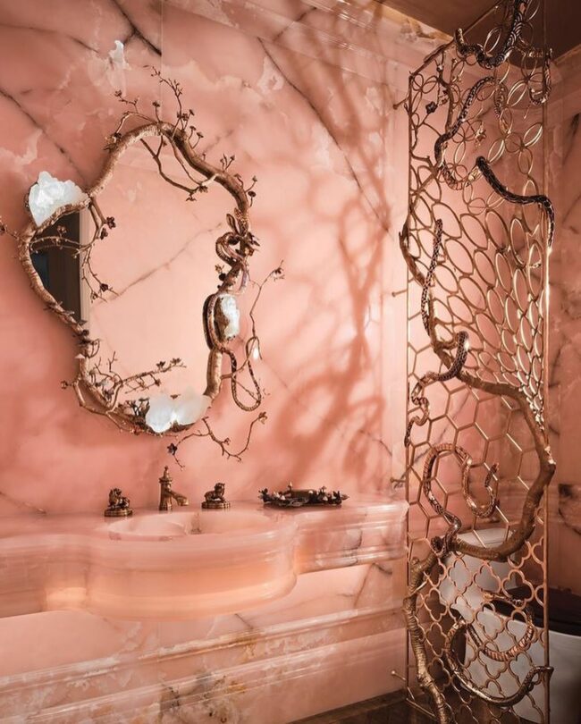 Nature-Inspired Artistic Pink Marble Bathroom