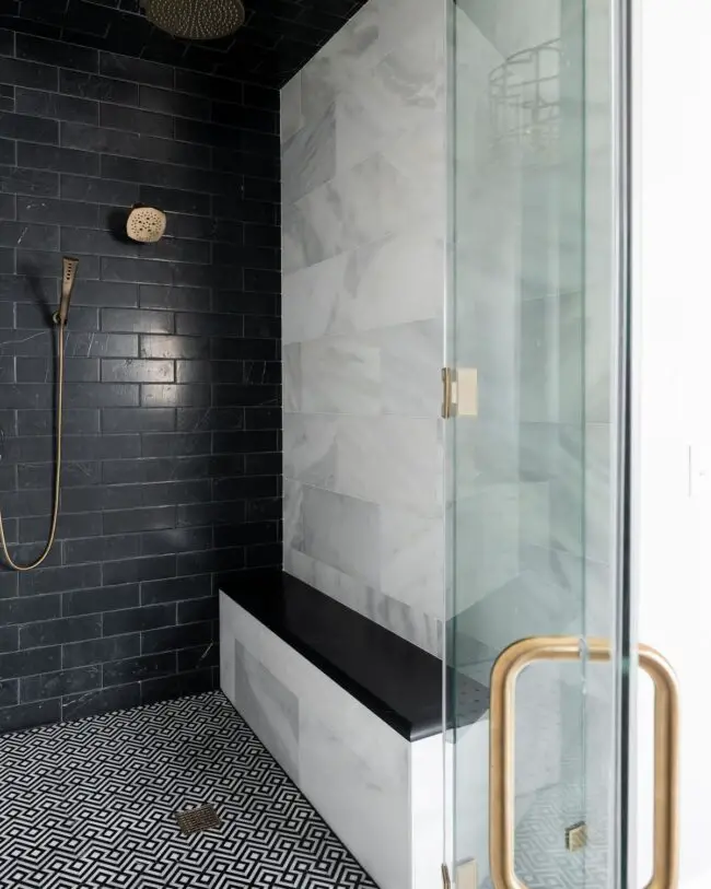 Luxe Steam Shower Featuring Black Tiles