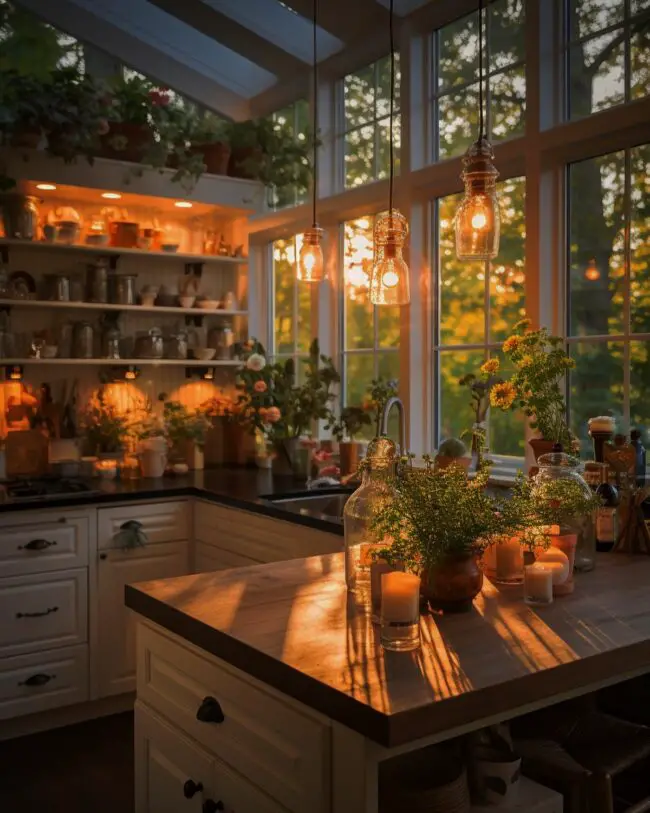 Twilight Magic in a Farmhouse Kitchen