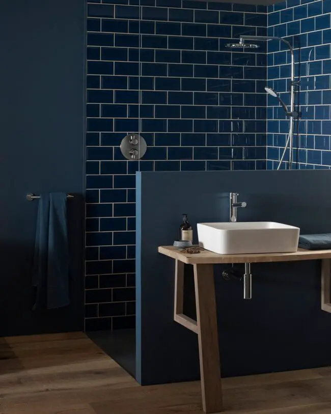 Moody Navy-Toned Bathroom Ambiance