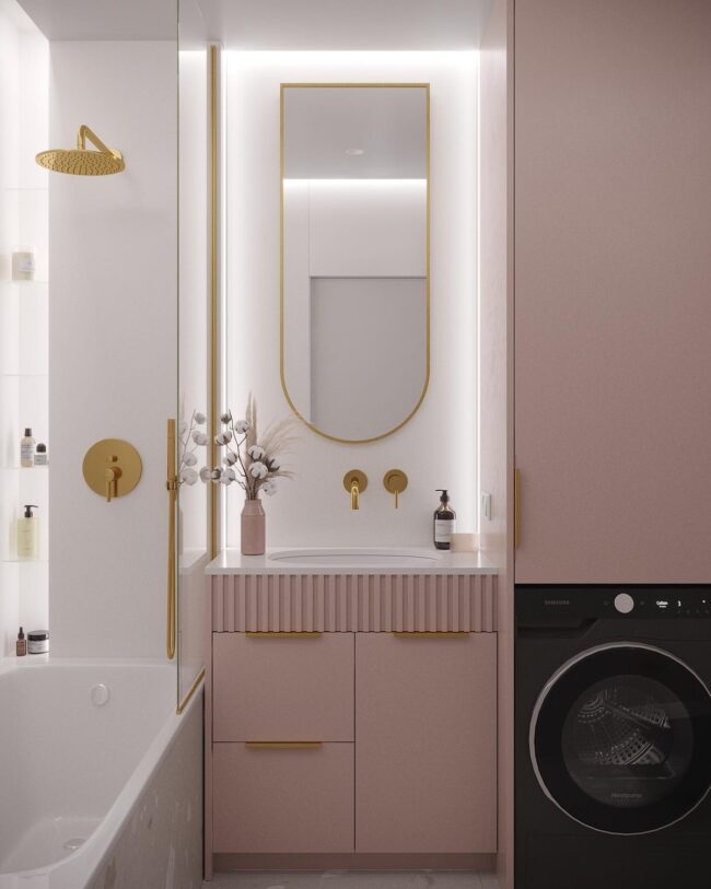 Soft Pink Vanity with Golden Details