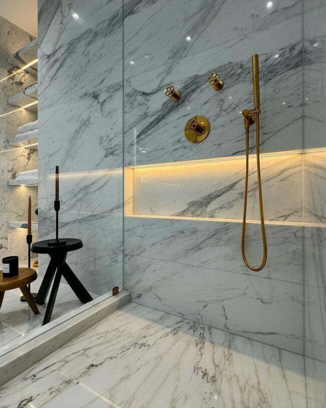 Modern Shower with Sleek Marble