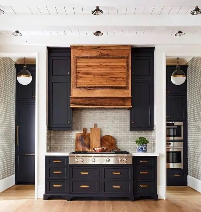 Navy Elegance with Warm Wood