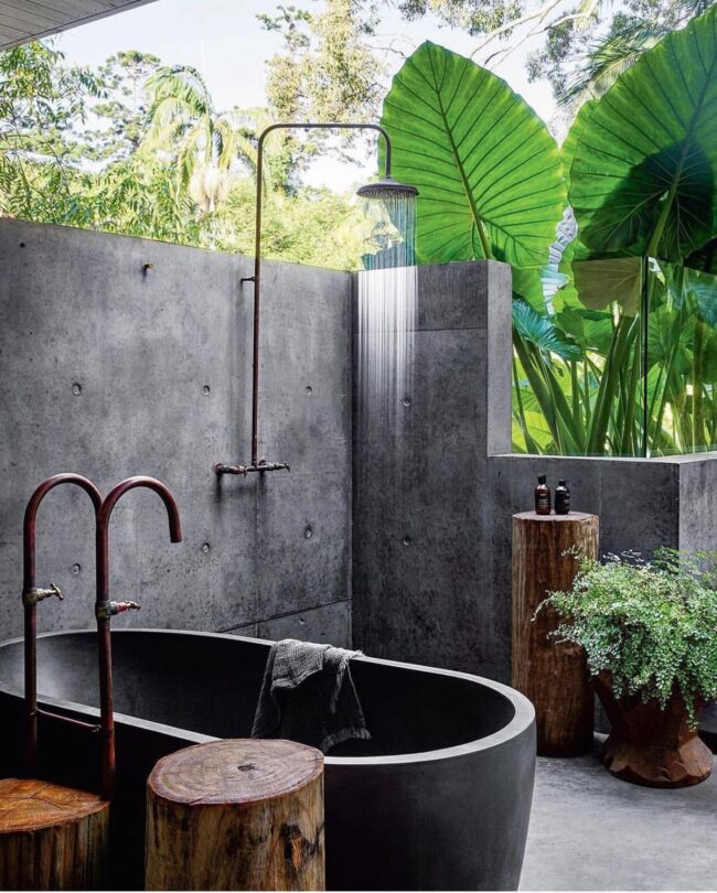 Copper and Concrete Minimalist Baths