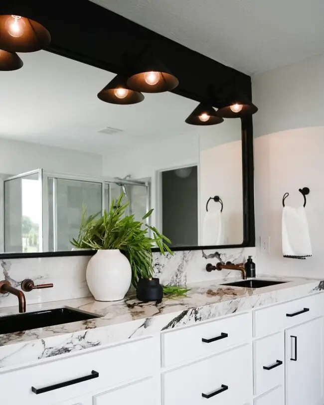 Double Vanity with Natural Stone Countertops