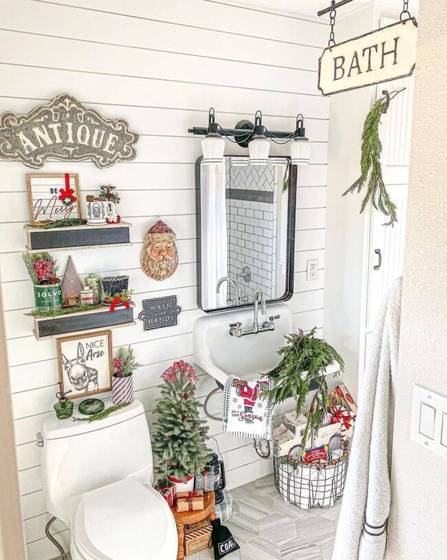 Farmhouse-Inspired Holiday Bathroom